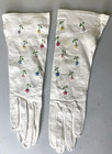 Vintage Italian Embroidered Flowers White Leather Gloves Rome Italy Size Small  
