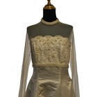 Ivory Satin Lace Illusion Neckline Long Sleeve Wedding Dress Bridal Gown Size 12
