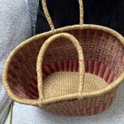 African Ghana Xl Hand Woven Straw Market Basket Dual Handles Purple Orange