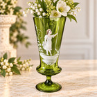 Antique Mary Gregory Green Glass Footed Vase 7 5  White Enamel Girl Victorian