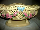 Cottagecore Italian Capodimonte Dish Winged Angel Woven Roses Bows Antique
