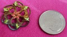Antique Edwardian Sash Pin Enamel Flower Lapel hat Pin brooch Gold Tone Flower