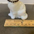White Iridescent Cat Figurine With Rhinestone Collar Signed B Montgomery