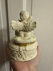 Vintage Porcelain Cherub Cupid Trinket Box  Valentines Day 6  Tall Bow Arrow