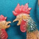 Vtg Mcm Midwest Colorful Cast Metal Wall Roosters Set Of 2 Farmhouse Decor 