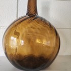 Large Vintage antique Honey Amber Ribbed Demijohn Glass Bottle  Blown Globular