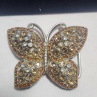 Vintage Butterfly Belt Buckle Amber Topaz Rhinestone Crystal Silver Tone Boho