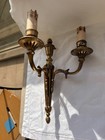 Pair Vintage French Louis Xvi Style Gilt Brass Wall Sconces 2-light Lights