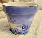 Ceramic Flower Pot Planter Farmers Home Winter  Currier And Ives Print Vintage