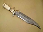 Custom Hand Made Beautiful Damascus Steel Hunting Bowie Knife  handle Camel Bone