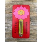 Vintage 1970s Made In Japan Flower Power Wooden Thermometer Pink Green Groovy