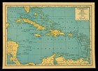 Vintage Caribbean Map Of The West Indies Wall Art Cuba Puerto Rico Jamaica 1940s