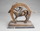 Delaware Park Bronze Equestrian Horse Shoe Race Track Jockey Derby Art Sculpture