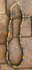 Antique Multi Blue Stripe Mustard Color Powder Glass Native American Trade Beads