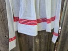 Vintage Off White Dotted Swiss Cotton  Half Apron With Red Rick Rack 
