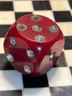 Old Red Bakelite Rhinestone Pip Magician s Style Jumbo Dice 111125 
