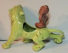 Vintage Mcm Tiki Figural Native On Tiger Ceramic Planter Lime Green Hp 9x6 5 