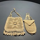 Antique Crocheted Lace Purses 19th C  Victorian Style Coin Bag W finger Loop