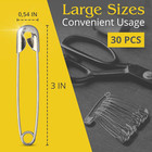 30pcs Extra Large Safety Pins Heavy Duty - 3  Stainless Steel Safety Pins Clothe