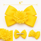6 Pcs Girl Large Flower Hair Bows Grosgrain Ribbon With Fabric Flower Clips 6 