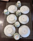 1940s Dragonware Set Of 5 Tea Cups   Saucers    1 Saucer  Green White   Gold 3d