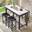 Counter Height Pub Table Set 5 Pc Faux Marble Top 4 Stools Dinette Kitchen Nook