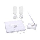 Victoria Lynn White Satin   Lace Bridal Set Guest Book W pen   Toasting Glasses