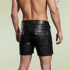 Men s Black Lambskin Leather Cargo Shorts Utility Zipper Pockets Biker Festival 