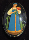 Vintage  Russian Black Lacquer Wooden Brooch Lot Hand Painted Signed