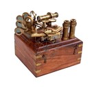 Antique Brass Nautical Sextant With Wooden Box  Kelvin   Hughes London Sextan   
