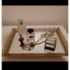 Vintage Gold Filigree Rectangle Perfume Mirror Tray Vanity Coquette 16  X 11 