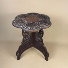 Carved Wooden Side Table Plant Stand Folding Indian Antique Flower Inlay Top