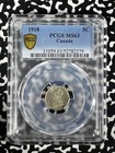 1918 Canada 5 Cents Pcgs Ms63 Lot g330 Silver  Choice Unc 