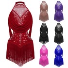 Kids Girls Leotard Jazz Jumpsuit Competition Dancewear Ballroom Mesh Drapes