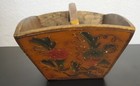 Antique Primitive Asian Japanese Yellow Lacquer Wood Basket Hand Painted 4 5 