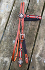 Western Brow Band Headstall W beaded Overlay  Copper Conchos Various Colors
