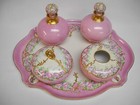 Antique Limoges  Etc  Porcelain Vanity Dresser Set-pink-hand Painted-vg