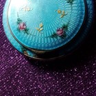 Vintage Round Blue Guilloche Enamel Floral Powder Compact Cosmetic Case