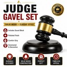 Wooden Judge Hammer Gavel With Round Sound Block For Auction Court Office Use