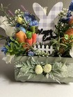 Easter Mini Wood Crate Eggs Bunny Fence Carrots Blue Floral Tiered Tray Decor Ne