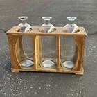 Wood Case 3 Clear Glass Bottle Vase Caddy Holder Brown Bud Pots 11 