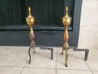     vtg Federal Style Brass Cast Iron Fireplace Andirons Log Holder Fire Dogs 15      