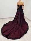 Gothic Black Burgundy Wedding Dress V Neck Flowers Applique A Line Bridal Gown
