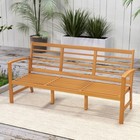 64  Acacia Wood Extra Long Patio Bench 3 People W  Seat Cushion Slatted Backrest