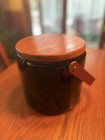 Vintage Mcm Tall Georges Briard Ice Bucket-black Vinyl With Teak Handle  Lid 