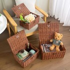 Woven Wicker Storage Basket Box With Lid   Lock  Built-in Carry Handles