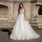Sexy A-line Wedding Dresses V-neck Spaghetti Straps Lace Applique Bridal Gowns