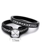 Artk0w383j  Stainless Steel 2 10 Ct Princess Cut Zirconia Blackwedding Ring Set