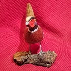 7  Ring Neck Pheasant Bird Hand Painted Wood Figure Statue 28029 Vtg Hong Kong