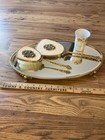 Vintage 24k Gold Plated Vanity Set W  Mirror  Brush  Vanity Glass   Tray